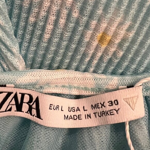 NEW ZARA Pleated Baby Floral Blue Camisole Style Mini Dress, Size L - Picture 16 of 16